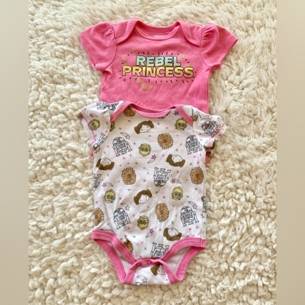 Bundle of 2 Baby Girl Pink & Star Wars Print Onesies 3-6 M
